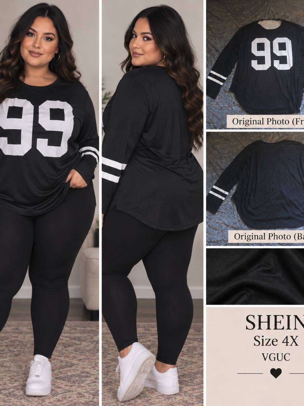 SHEIN Black Long Sleeve '99' Graphic Sweatshirt with White Stripes
